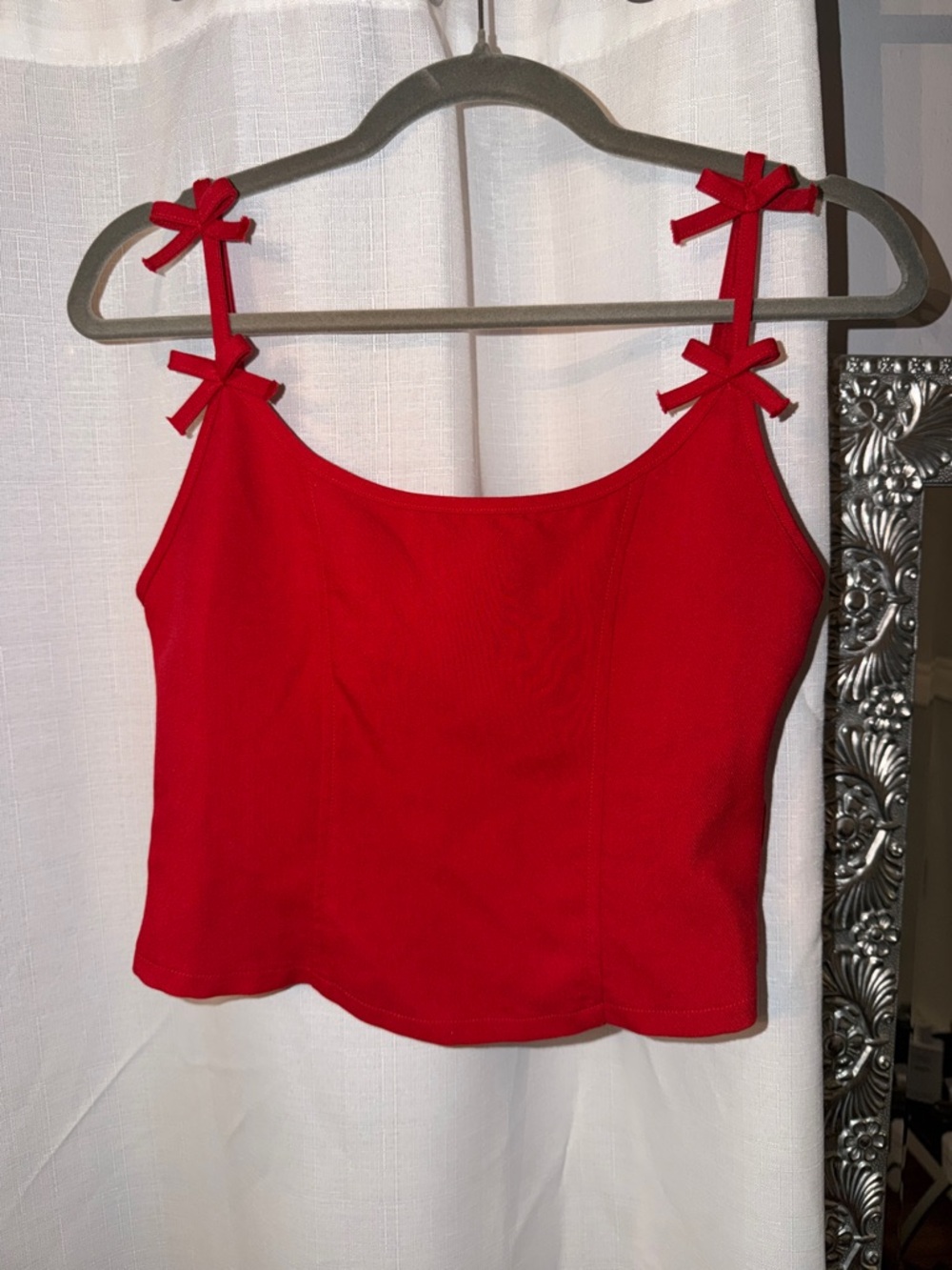 Motel Rocks Red Bow-Strap Cropped Camisole